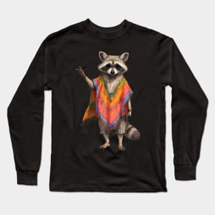 Raccoon Wearing a Poncho Long Sleeve T-Shirt